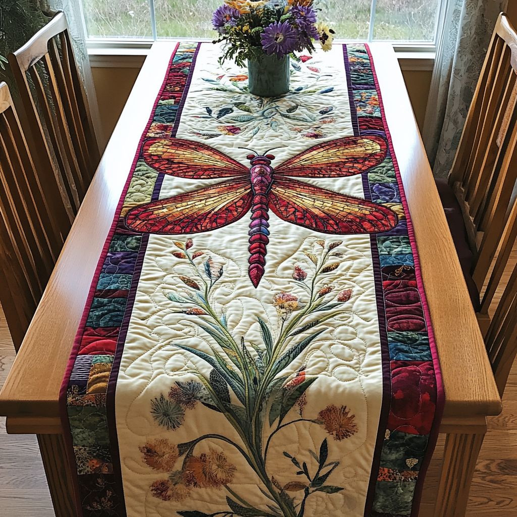 River Dance Quilted Table Runner Kitchen Table Decor Unusual Dragonfly Gifts