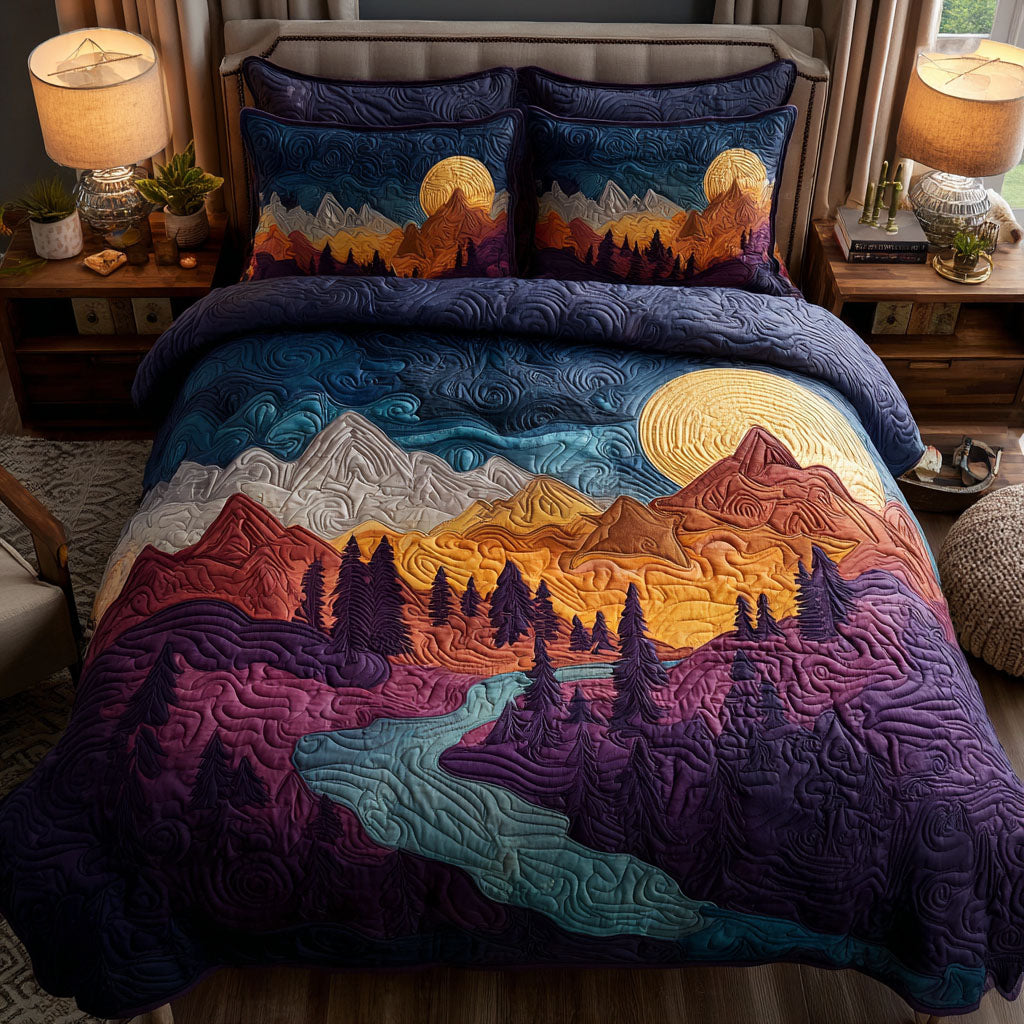 River Dawn Quilted Bedding Set Forest Decor Bedroom Christmas Presents For Girlfriend