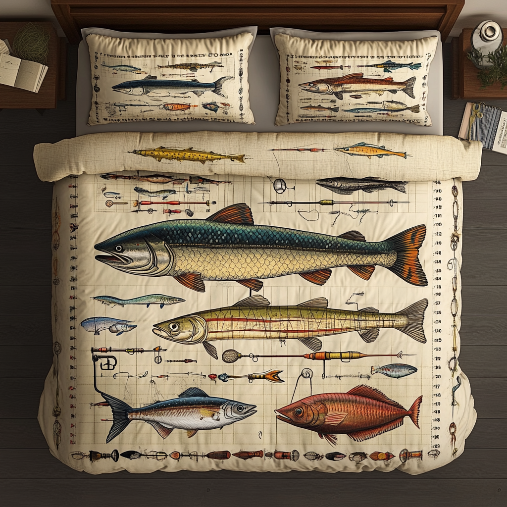 River Hunt Quilted Bedding Set Holiday Duvet Cover Set Cool Gifts For Fishermen