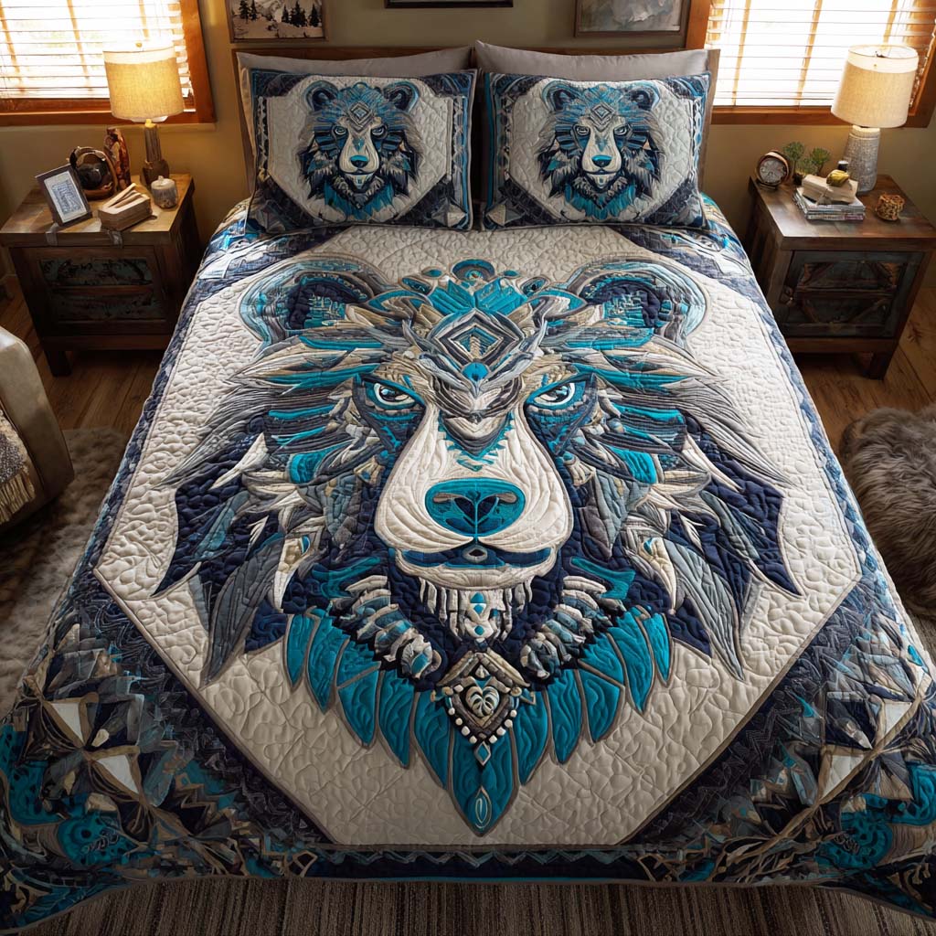 River Hunter Quilted Bedding Set Bedspread Set Cute Bear Gift Ideas