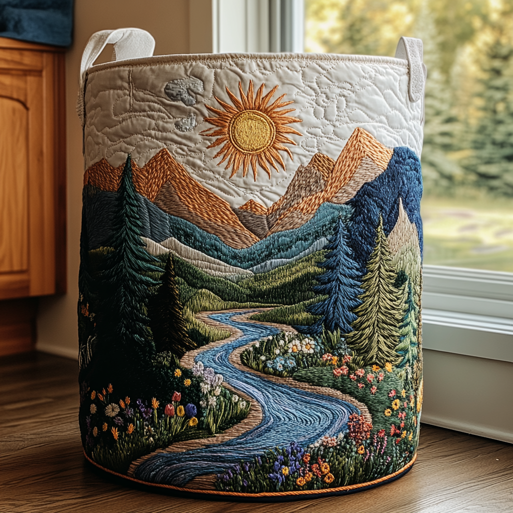 River Journey Quilted Laundry Basket Practical Home Storage Gift with Quilted Design