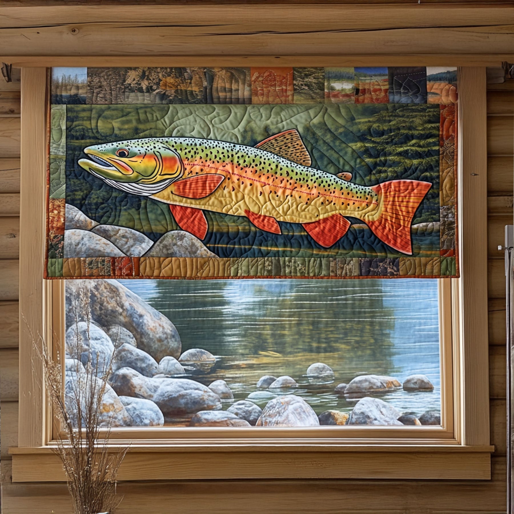 River Majesty Quilted Valance Christmas Decor Fishing Gifts For Boyfriend