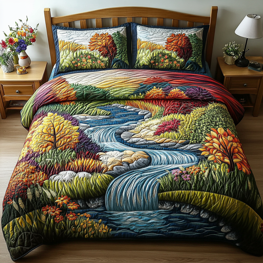River Pathway Quilted Bedding Set Warm and Breathable Bedding Set for All Seasons