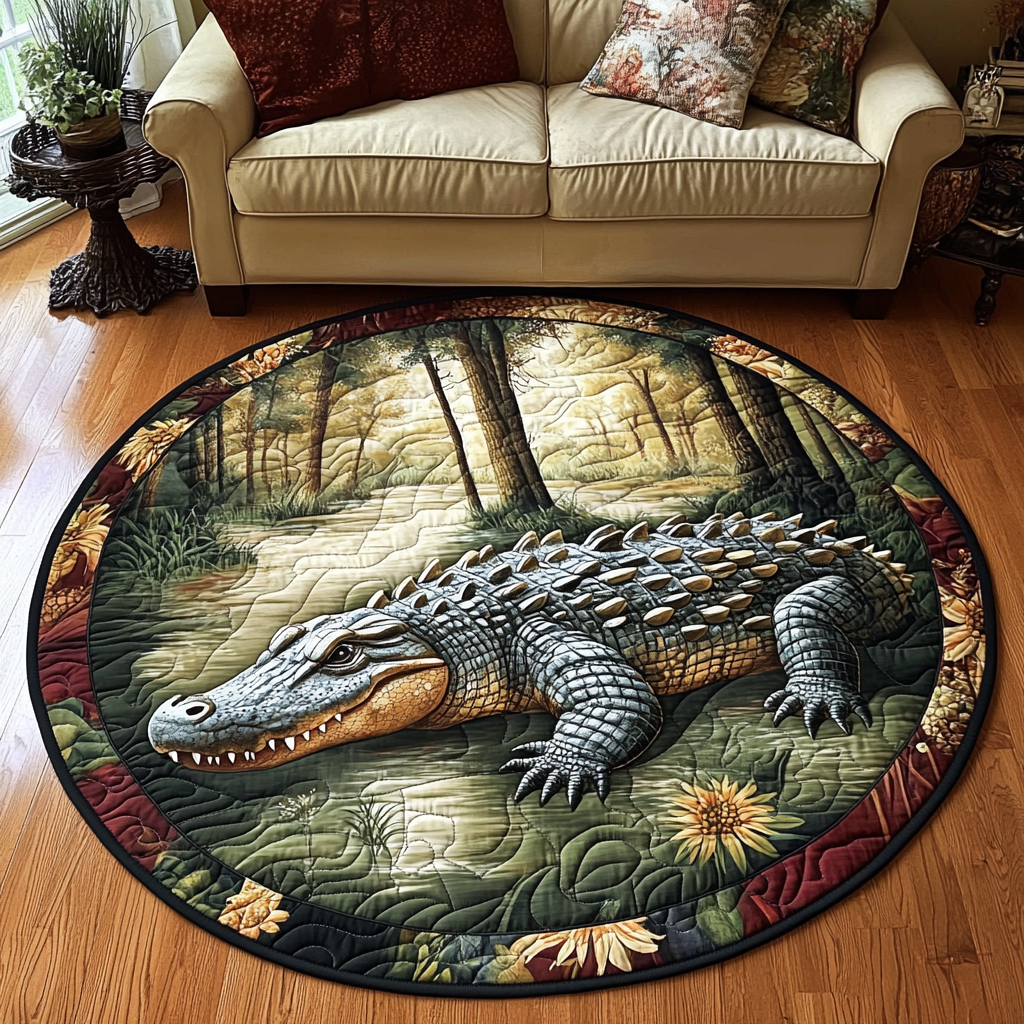 River Quilted Round Mat Home Entrance Decor Ideas Alligator Themed Gifts
