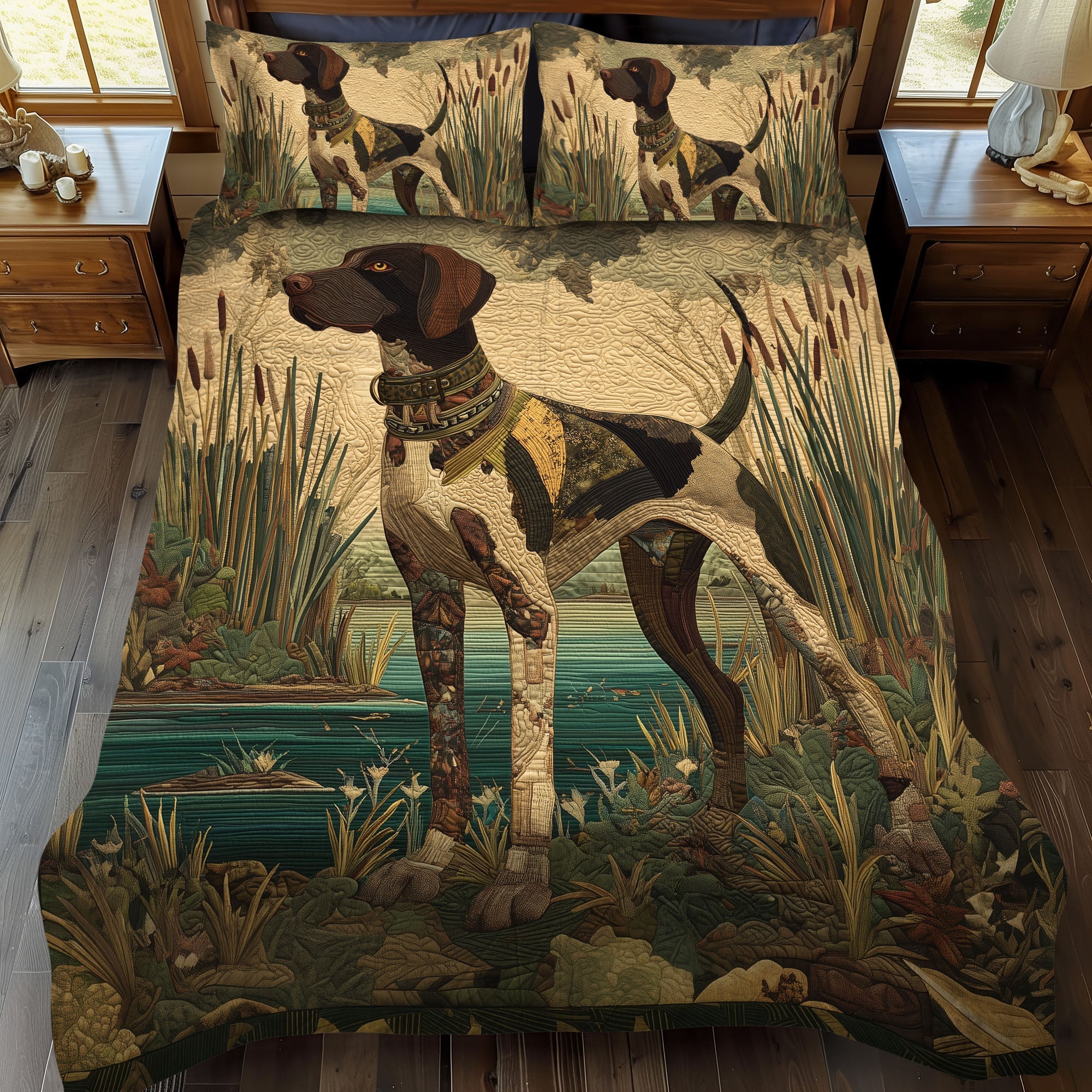 River Rover Quilted Bedding Set Bed Room Decoration Gifts For German Shepherd Dog