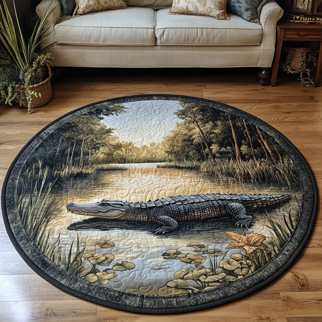 River Ruler Quilted Round Mat Unique Front Door Decor Alligator Gift Shop