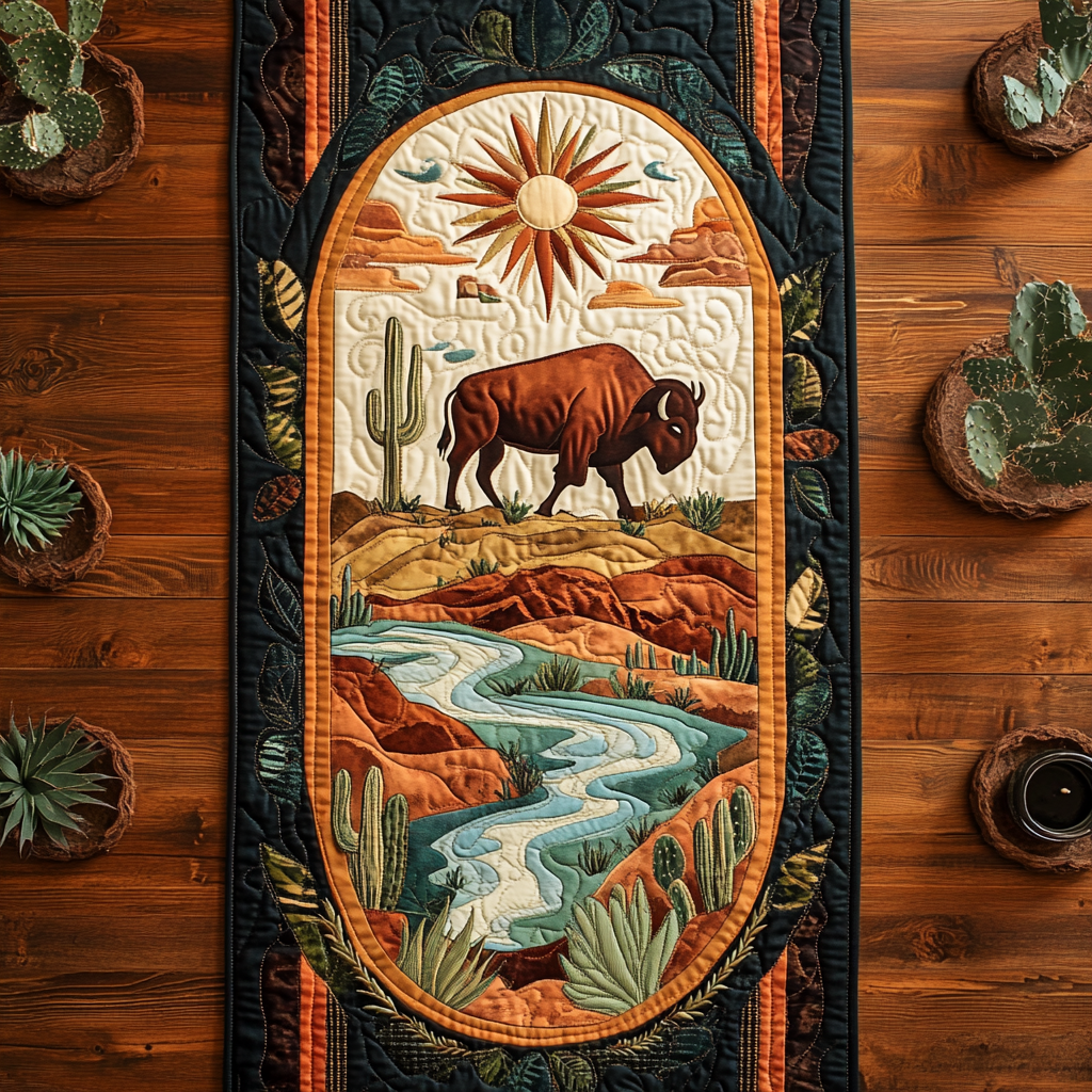 River Run Quilted Table Runner Kitchen Table Decor Ideas Bison Themed Gift Items