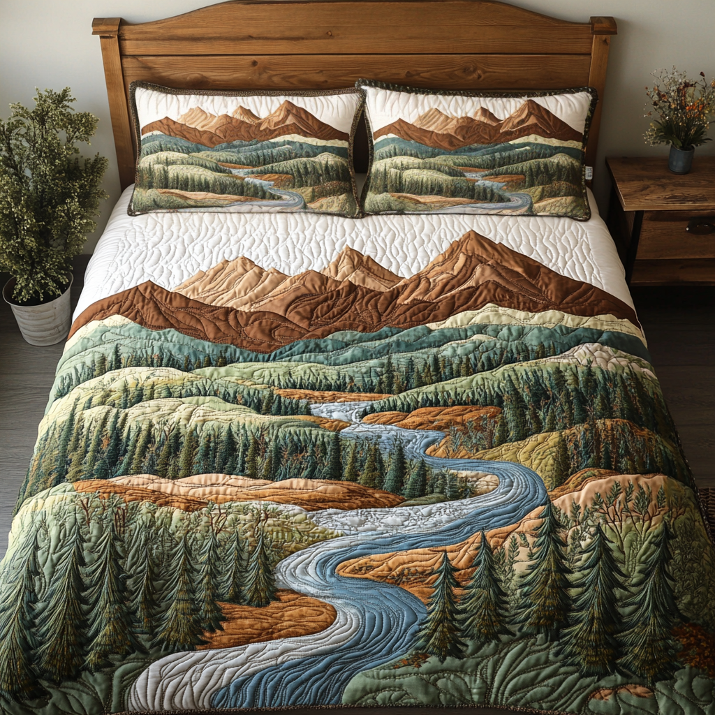 River Valley Quilted Bedding Set Best Bed Sheet Set Novelty Camping Gifts For Him