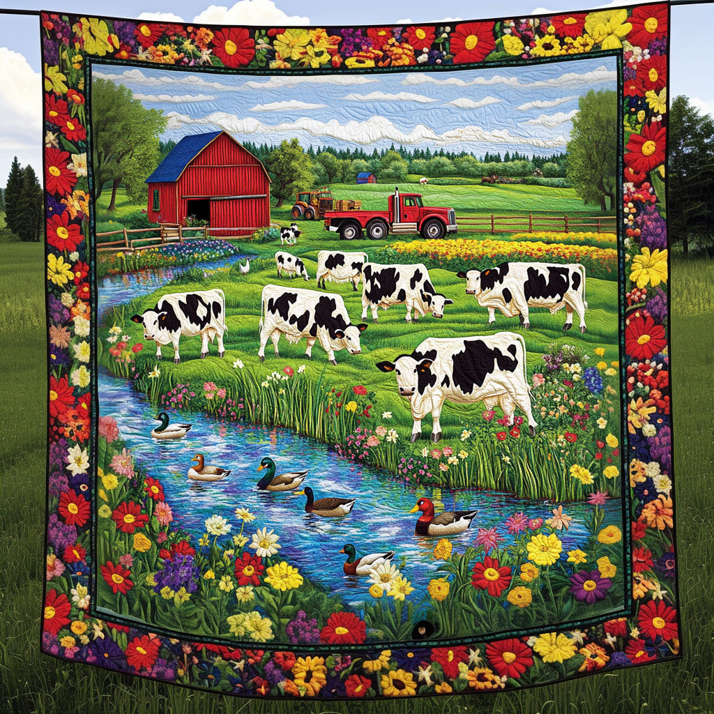 Riverbank Grazing Quilted Blanket Bed Room Decor Presents For Cow Lovers