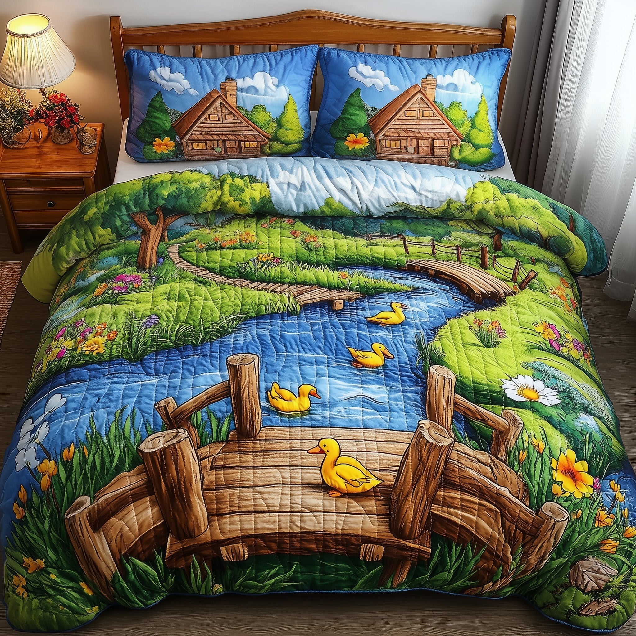 Riverside Peace Quilted Bedding Set Duvet Cover Merchandise Christmas Gifts For The Farmer