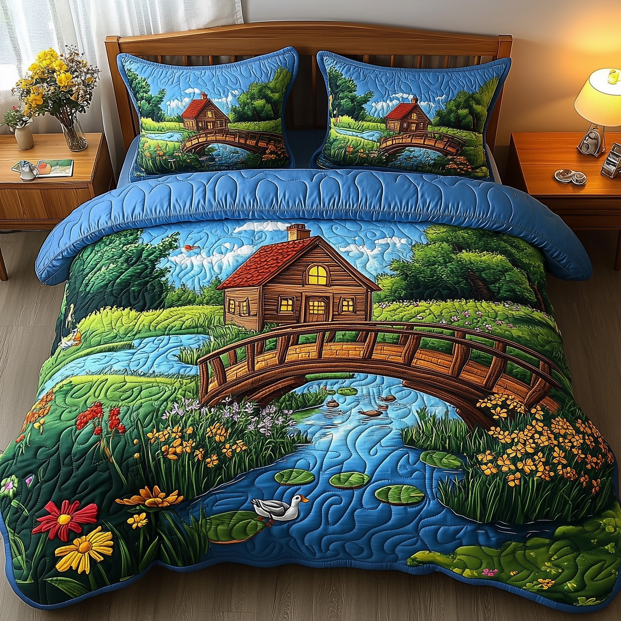Riverside Peace Quilted Bedding Set Duvet Cover Merchandise Christmas Present For A Farmer
