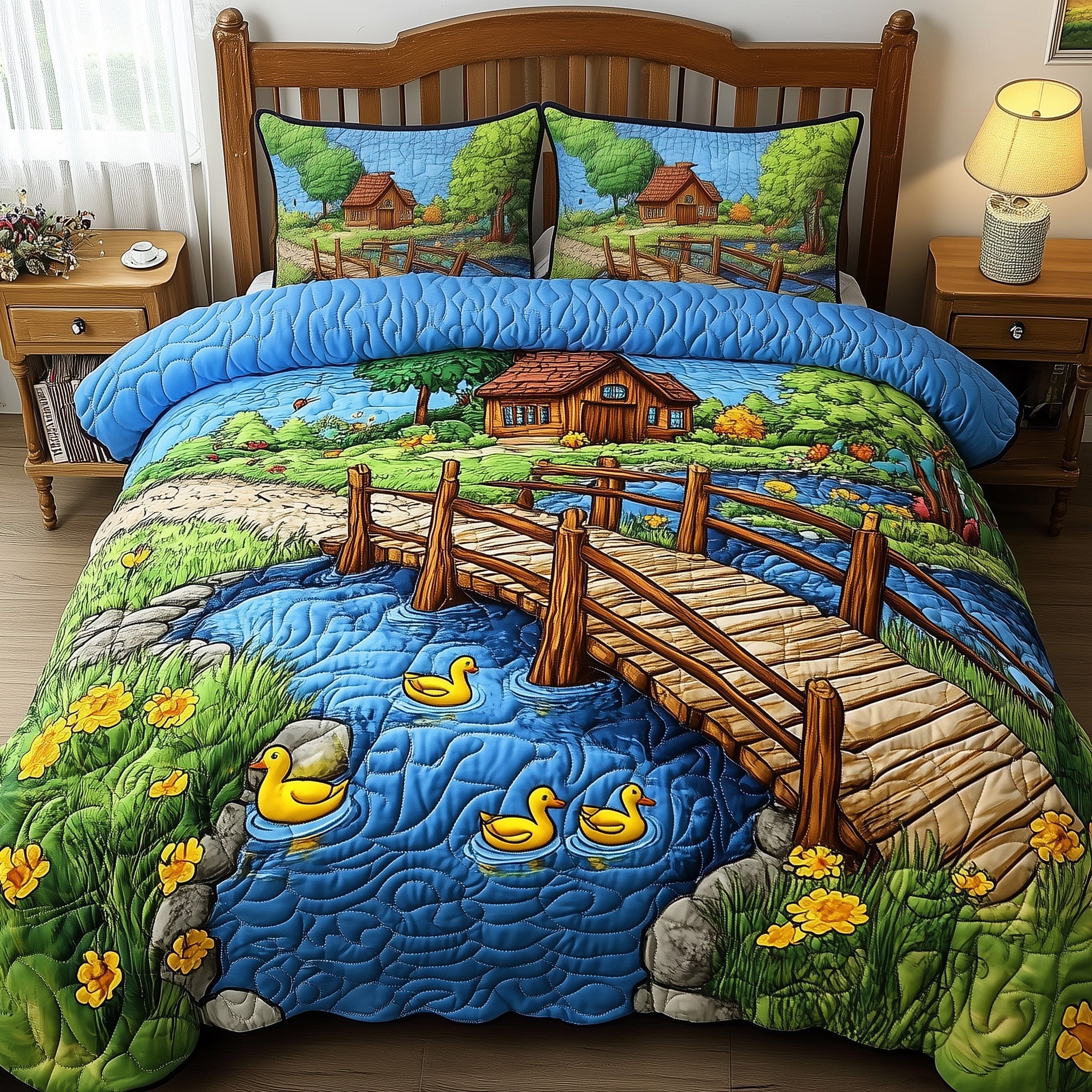 Riverside Peace Quilted Bedding Set Duvet Cover Merchandise Christmas Presents For Farmers