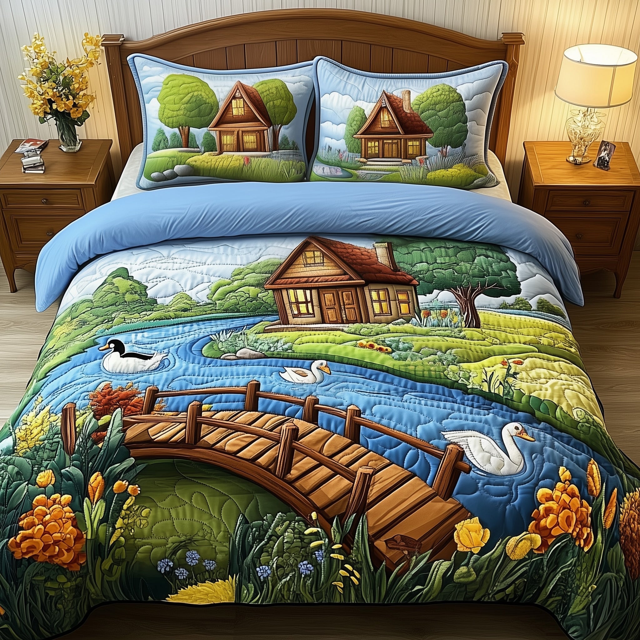 Riverside Peace Quilted Bedding Set Duvet Cover Merchandise Cool Farmer Gifts