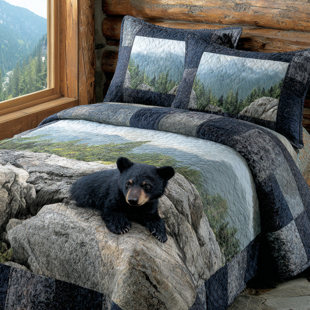Riverstone Black Bear Quilted Bedding Set Holiday Duvet Covers Nature Lover Gift Ideas