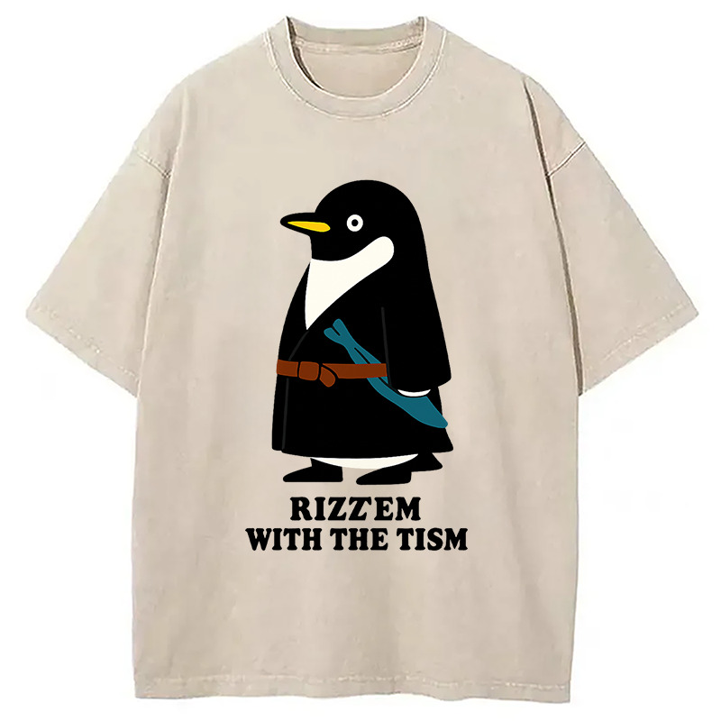 Rizz'Em With The Tism Washed T-Shirt Trendy Everyday Casual Outfit Gifts For Friends