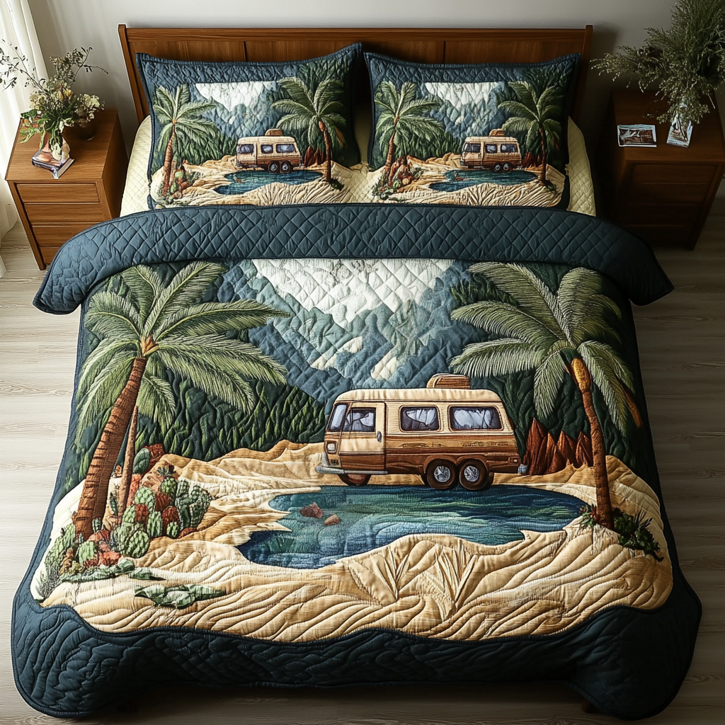 Road Bliss Quilted Bedding Set Bedroom Decorations Unique Camping Gifts