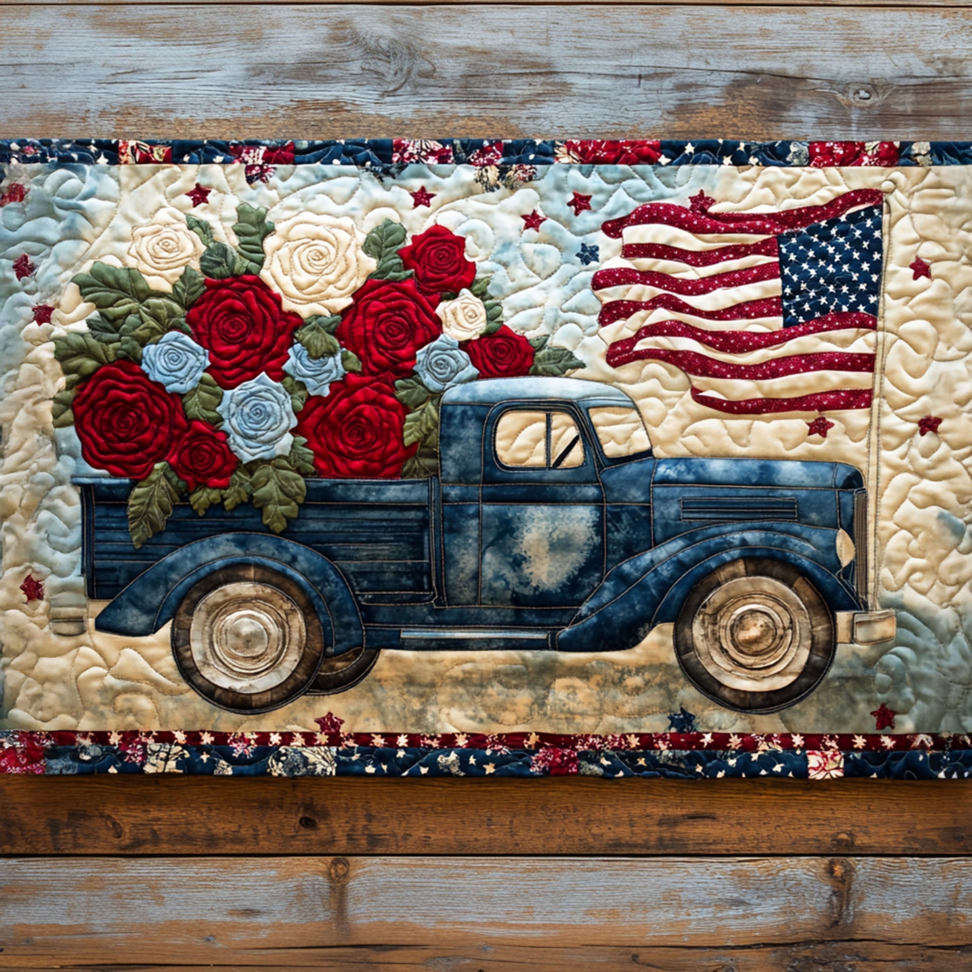 Road to Freedom Quilted Table Runner Holiday Dining Table Decor Unique Patriotic Gifts