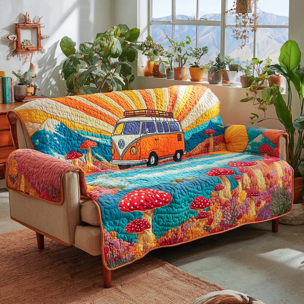 Road to Sunshine Quilted Sofa Cover Indoor Decor Best Gifts For Hippie Mom