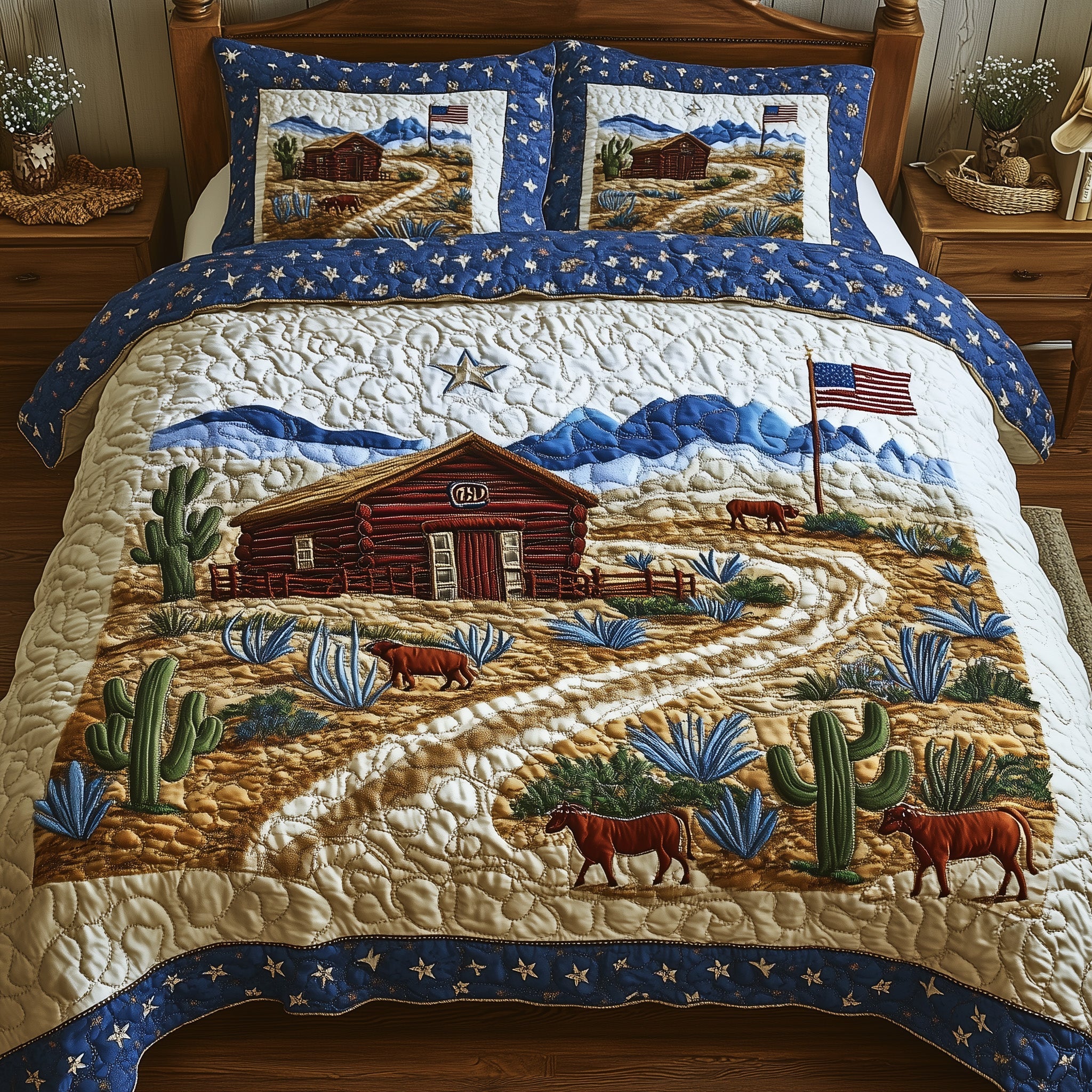 Road to Texas Quilted Bedding Set Duvet Cover Merchandise Unique Cactus Gifts
