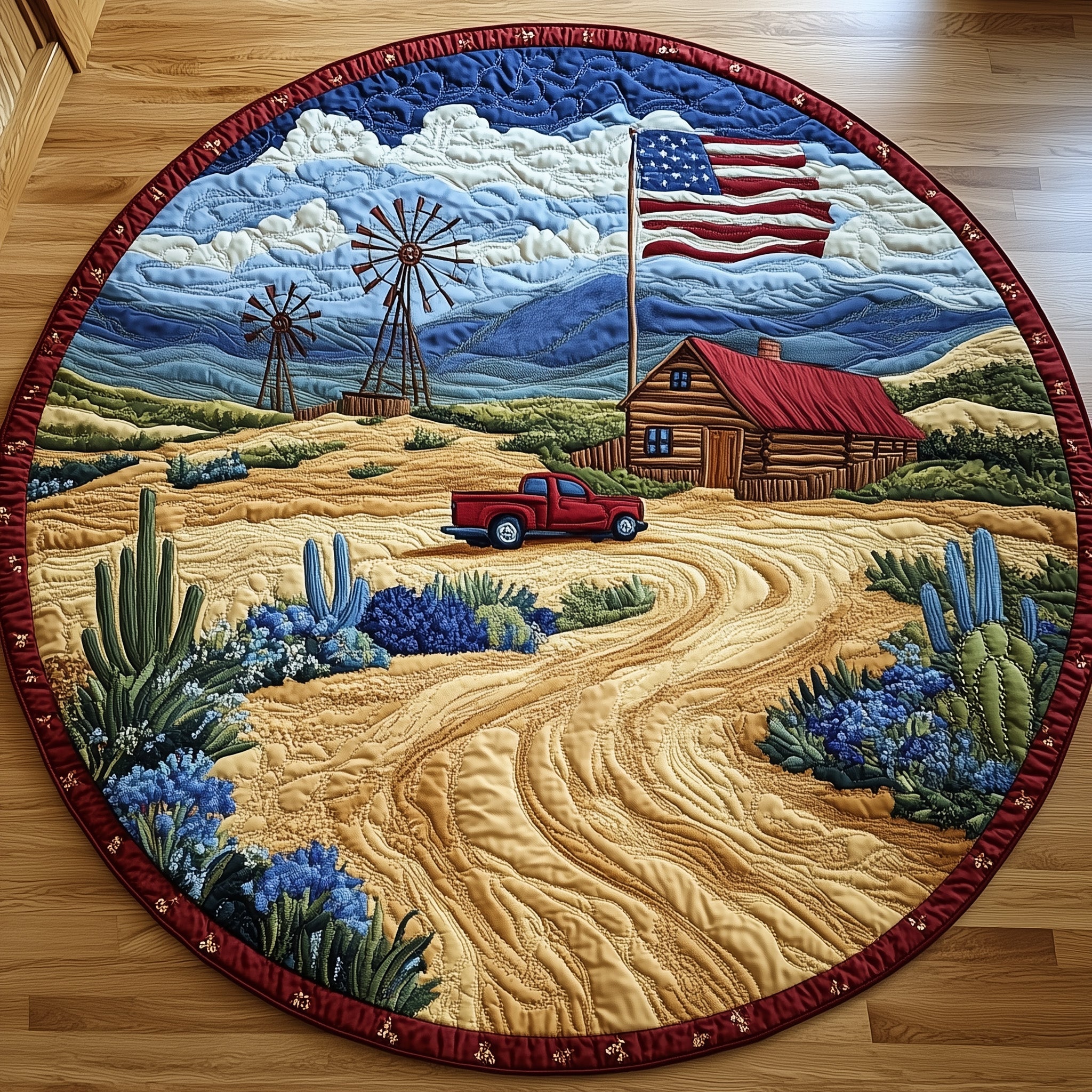 Road To Texas Quilted Round Mat Gftohd7710 Gift For Dad