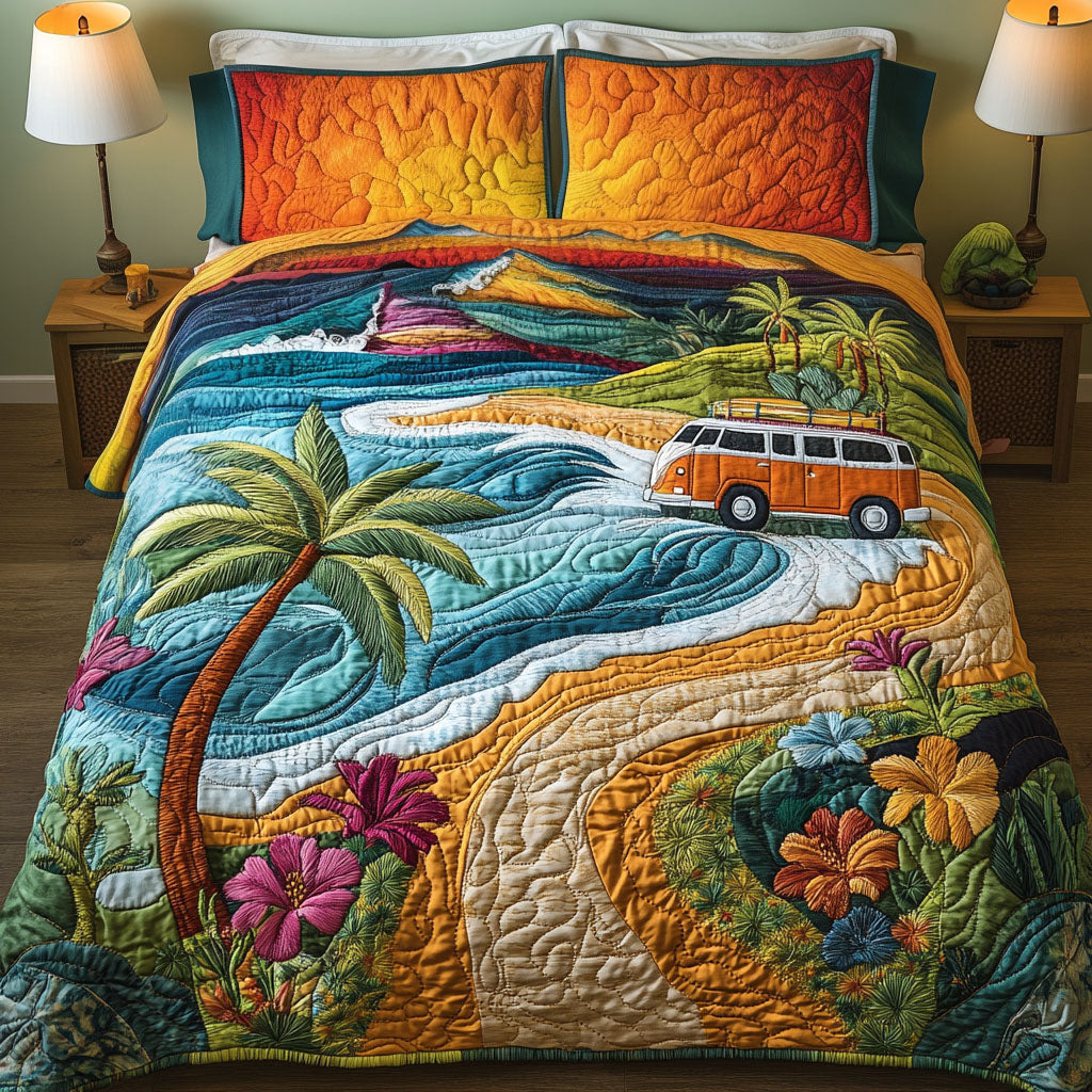Road to the Waves Quilted Bedding Set Bed Room Decoration Birthday Presents For Hippies