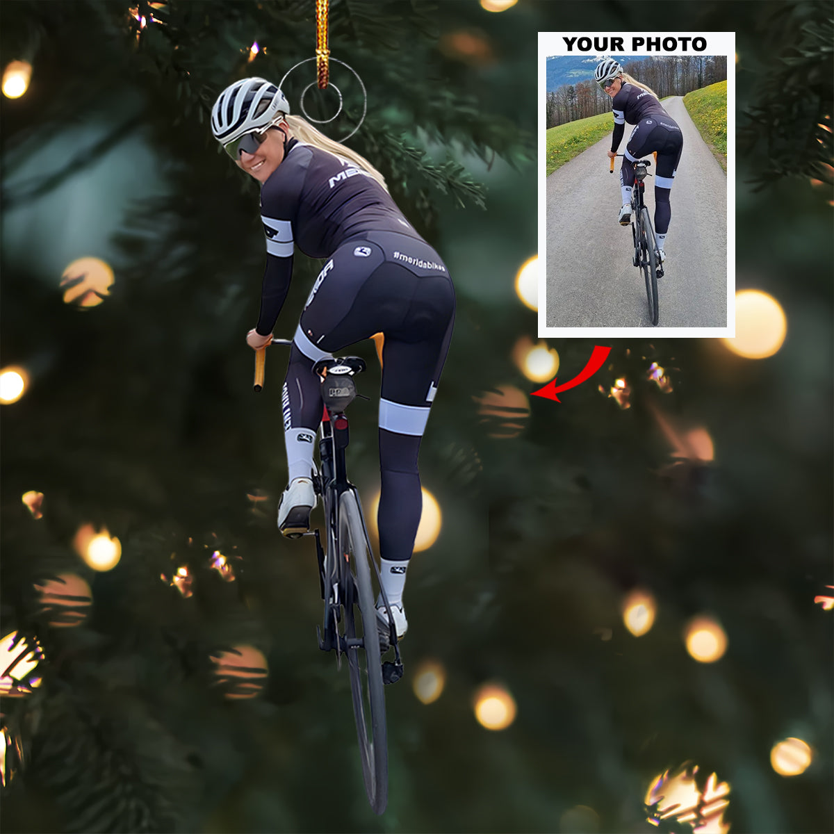 Road Warrior Personalized Photo Mica Ornament Christmas Gift For Cycling Players Cycli