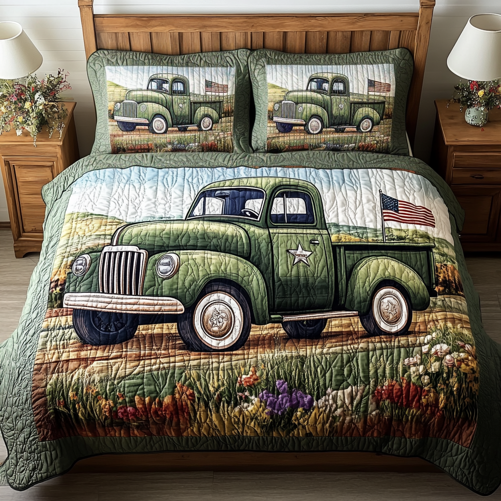 Roadside Beauty Quilted Bedding Set Cool Bedroom Decor Patriotic Gift Ideas