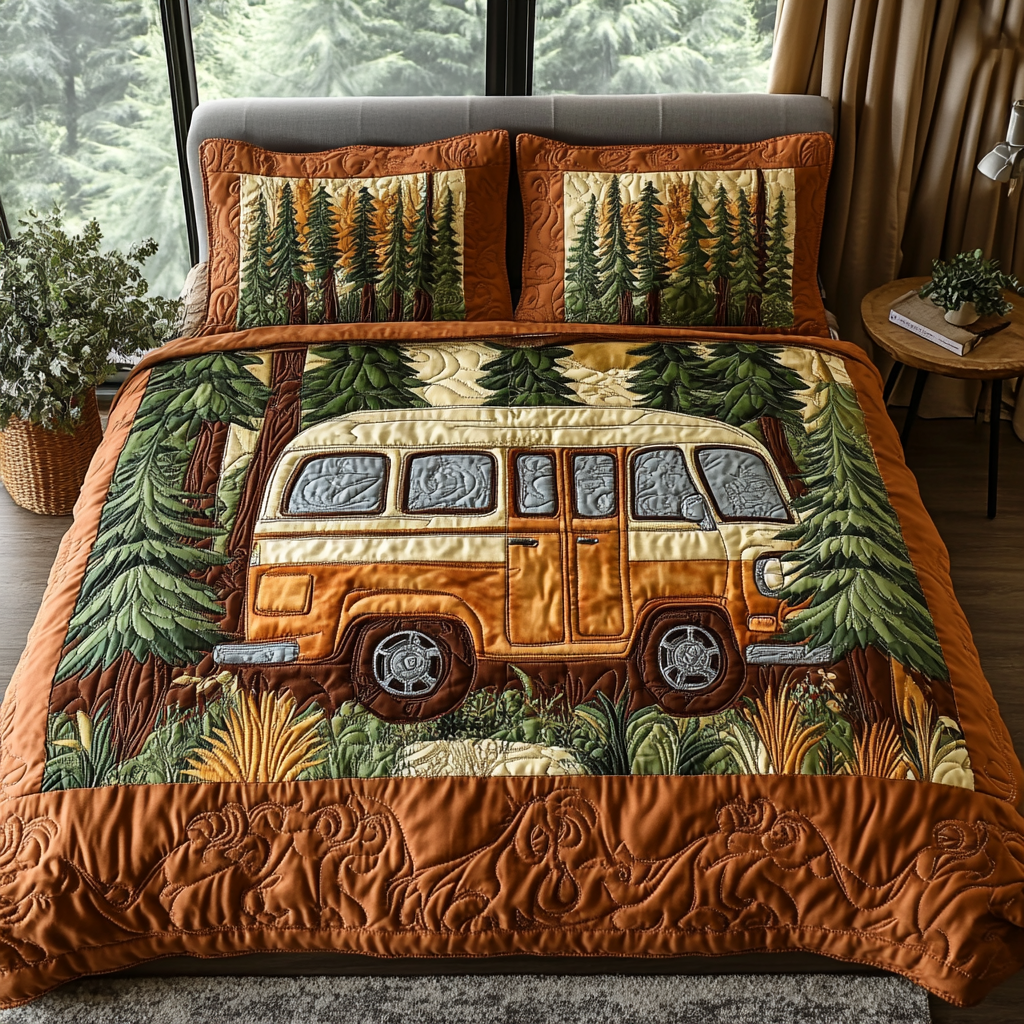 Roadside Getaway Quilted Bedding Set Bedroom Decorations Camping Gifts For Men