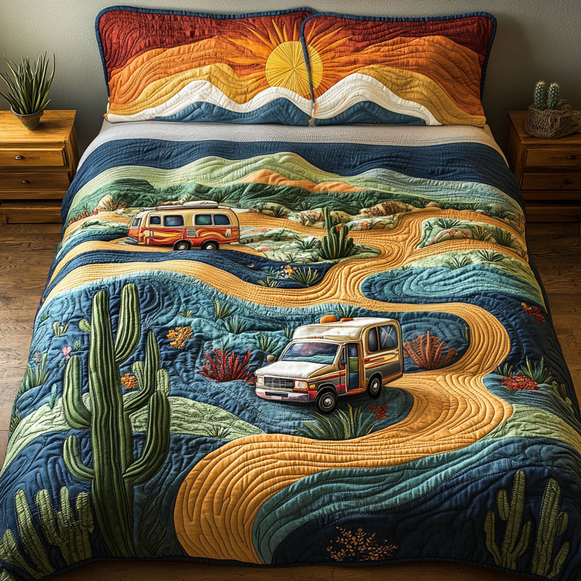 Roadtrip Vibes Quilted Bedding Set Bed Decorations Gifts For Hippie Friends
