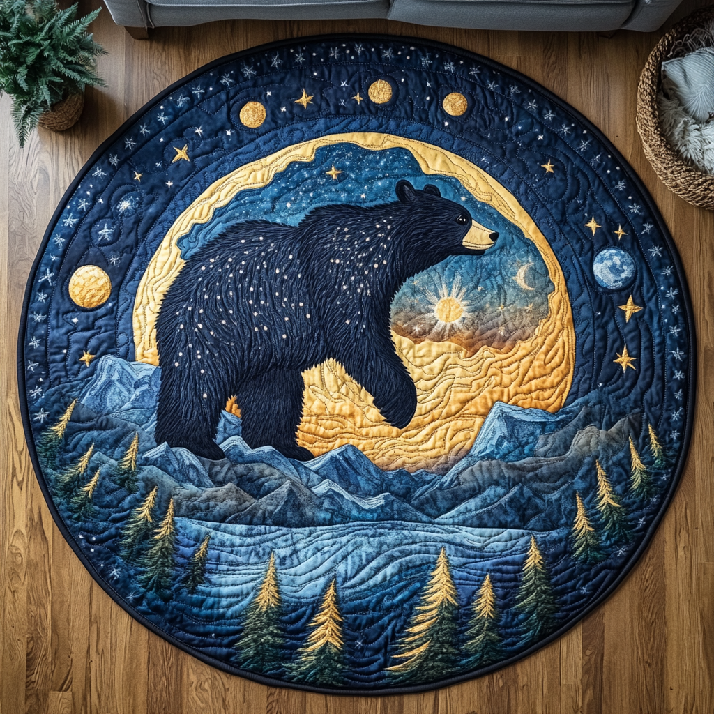 Roaming Bear Quilted Round Mat Christmas Decor For Entryway Unique Gifts For Bear Lovers