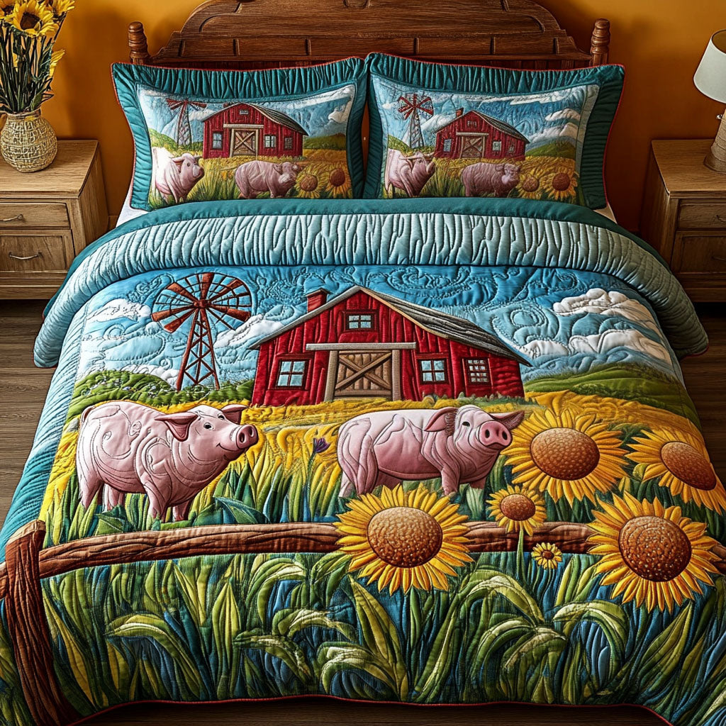 Roaming Chickens Quilted Bedding Set Bedroom Farmhouse Decor Ideas Unique Gifts For Family