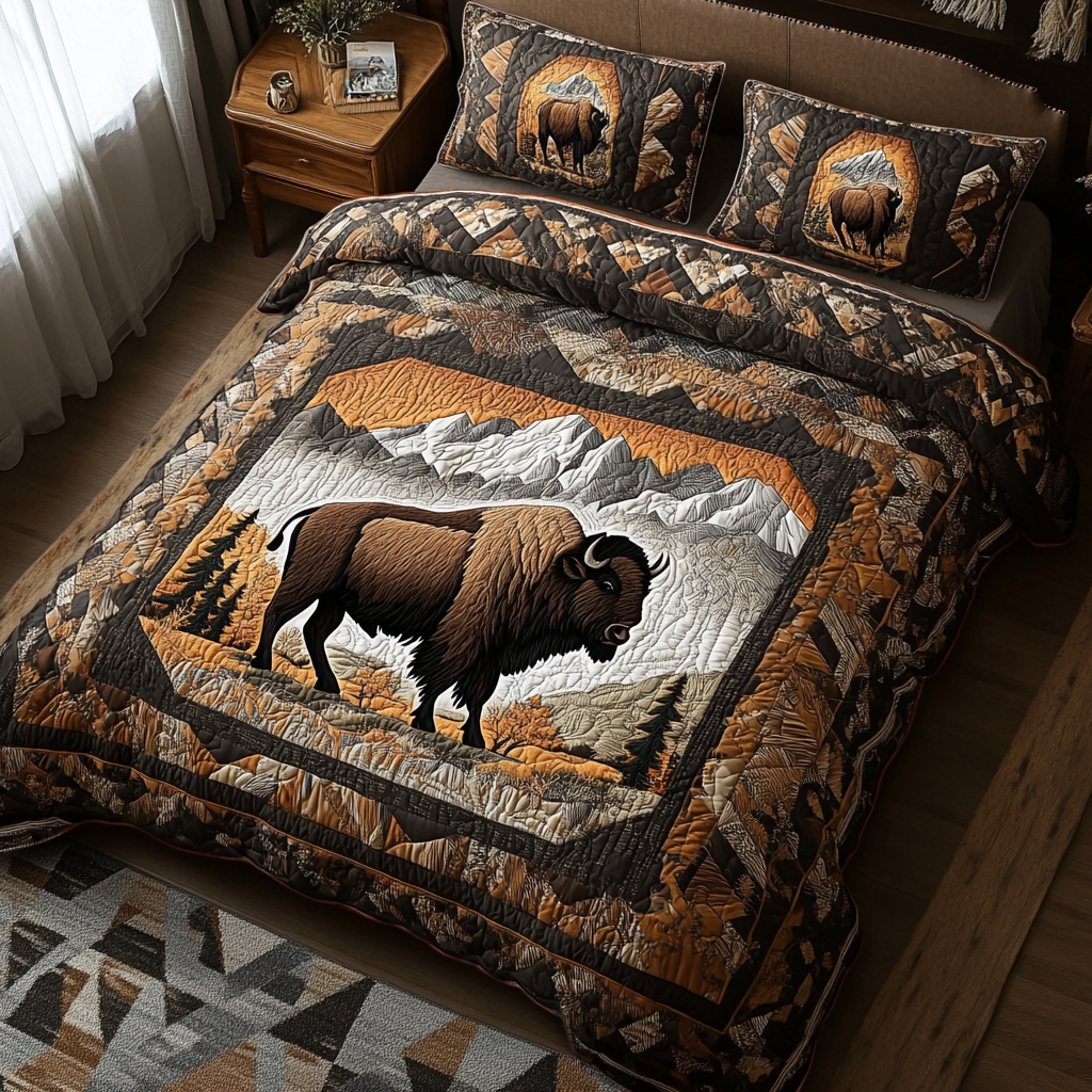 Roaming Plains Quilted Bedding Set Cozy Bedroom Decor Best BisonThemed Gifts