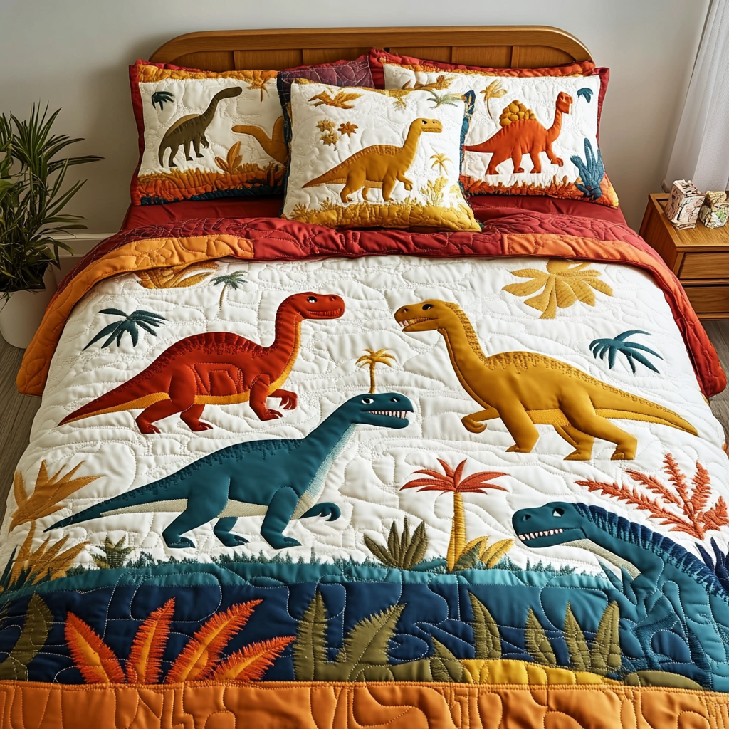 Roar Time Quilted Bedding Set Best Bedspread Set Gifts For Dinosaur Lovers