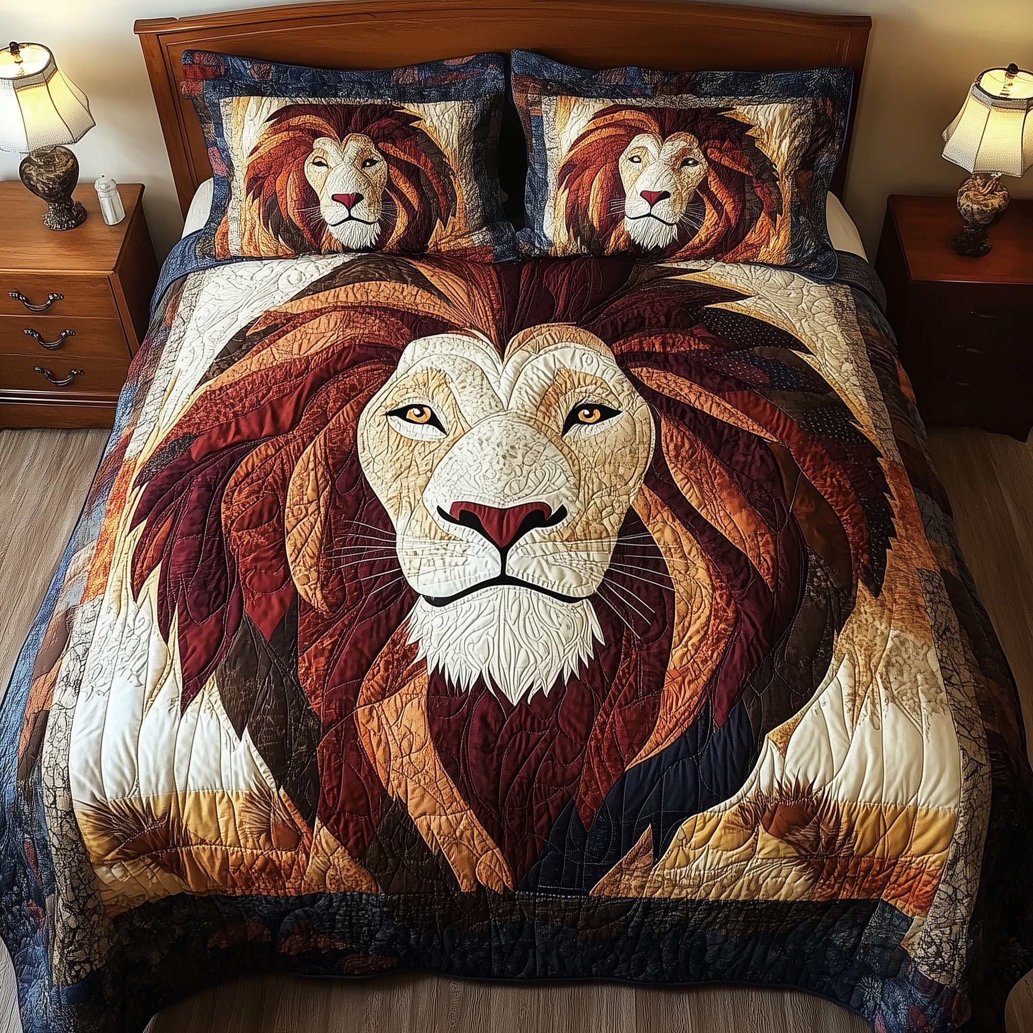 Roarbreaker Lion Quilted Bedding Set Duvet Cover Bedspread Christmas Presents For Lion Lovers