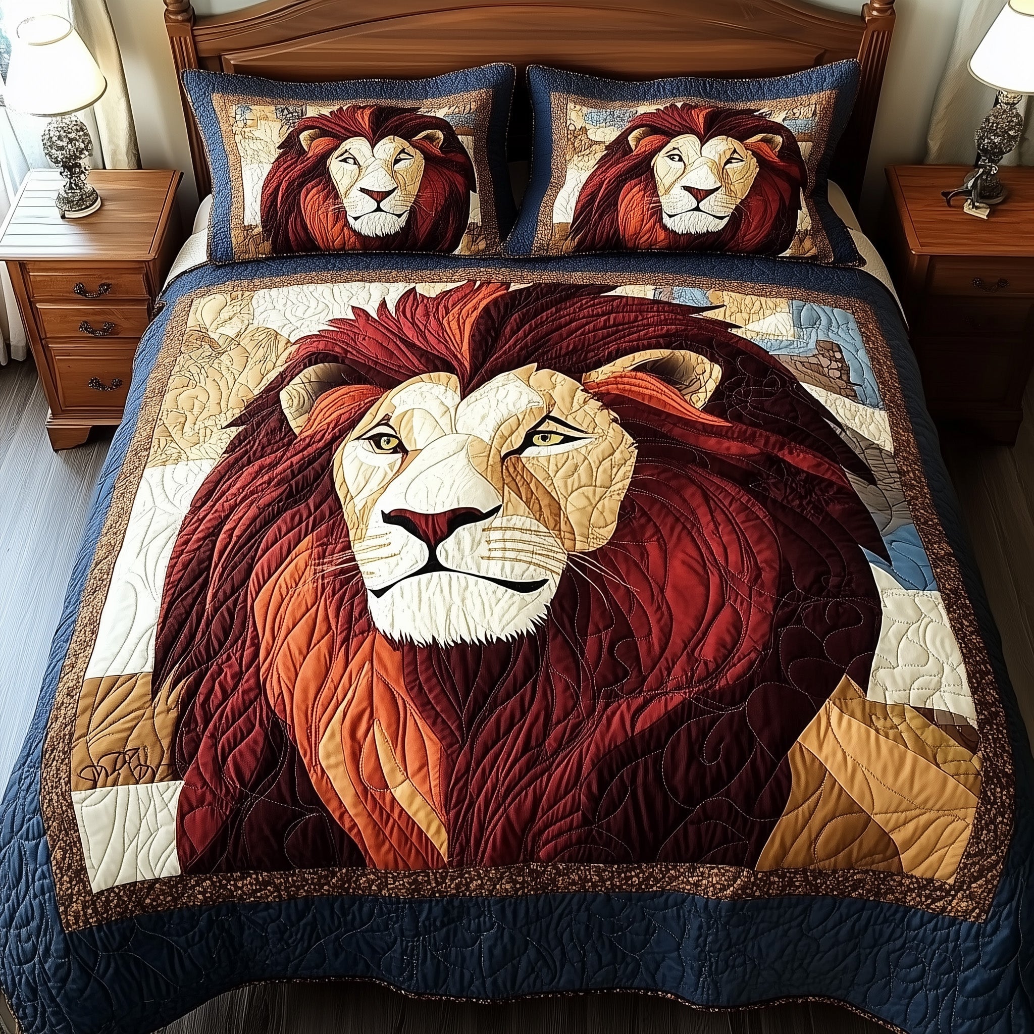 Roarbreaker Lion Quilted Bedding Set Duvet Cover Bedspread Lion Lover Gift Ideas