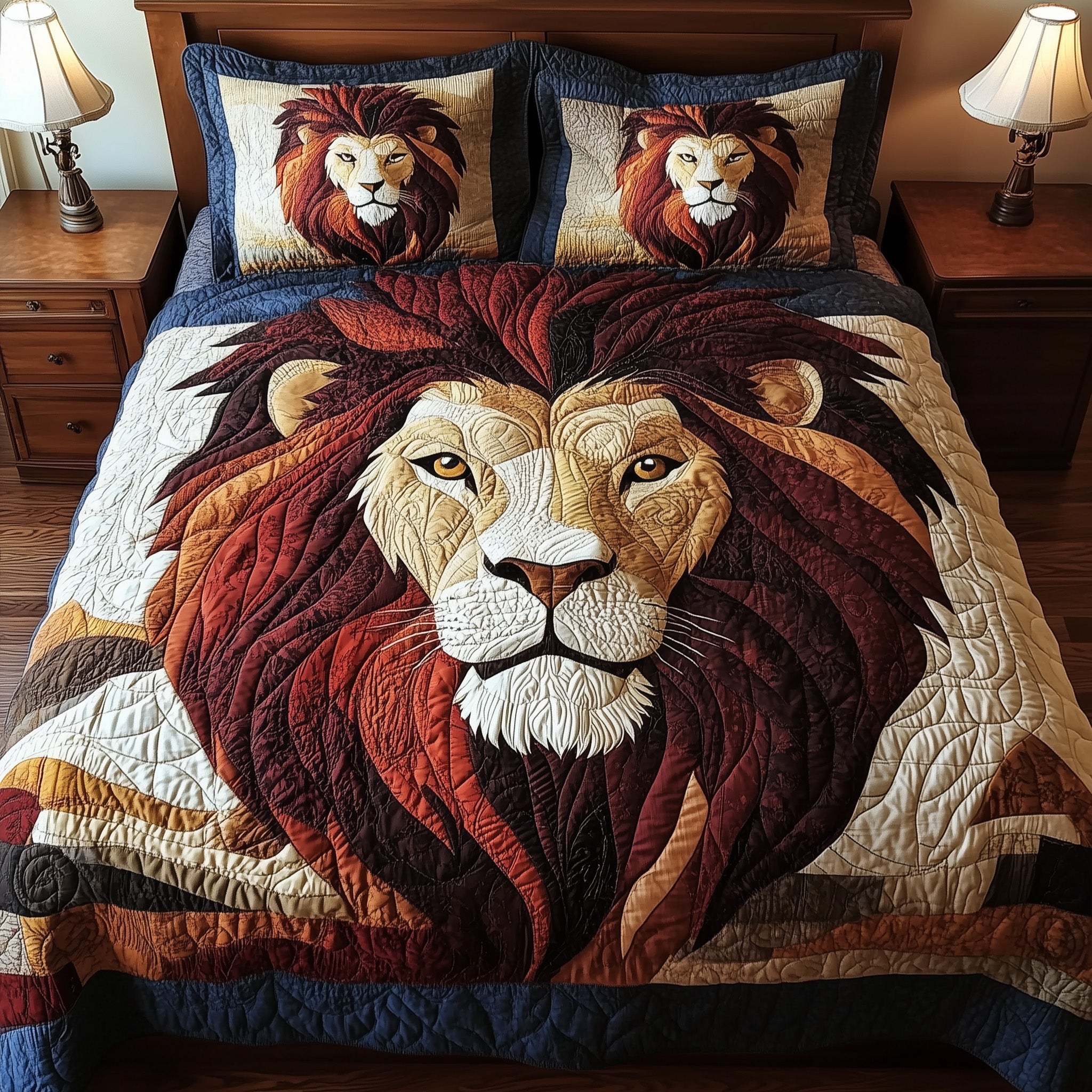 Roarbreaker Lion Quilted Bedding Set Duvet Cover Bedspread Presents For Lion Lovers