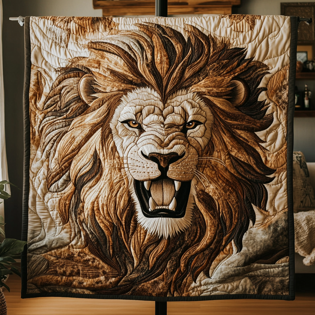Roaring Majesty Quilted Blanket Best Throw Blanket Lion Christmas Gifts For Husband