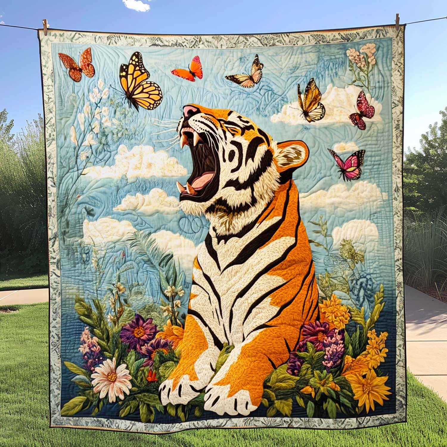 Roaring Spirit Quilted Blanket  Tiger Blanket Unique Gift For Friend