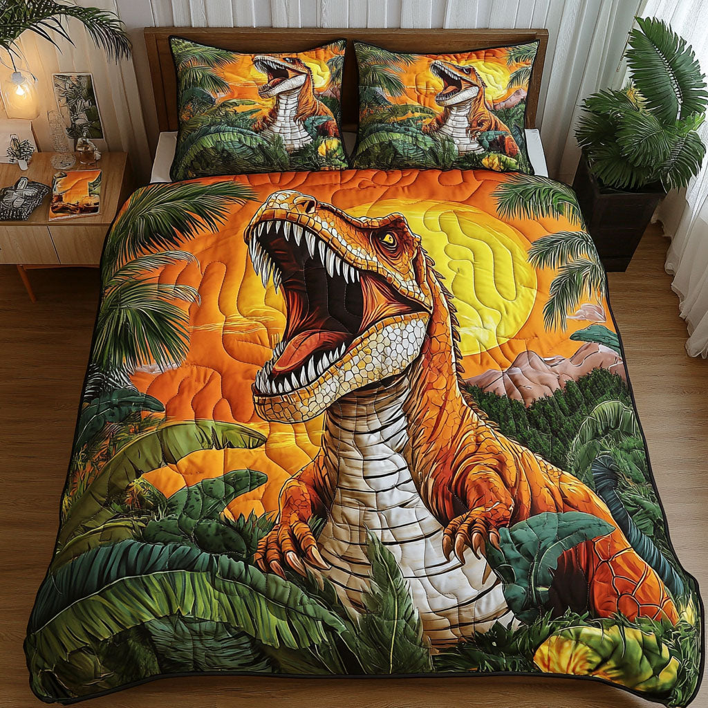 Roaring Sunset Quilted Bedding Set Best Bed Sheet Set Best Gifts For Dinosaur Lovers