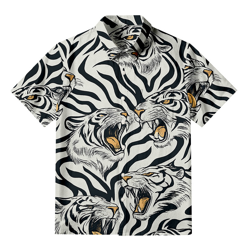 Roaring Tiger Aloha Button Up Shirt Animal Themed Japanese Art Shirt Gifts For Tiger Lovers