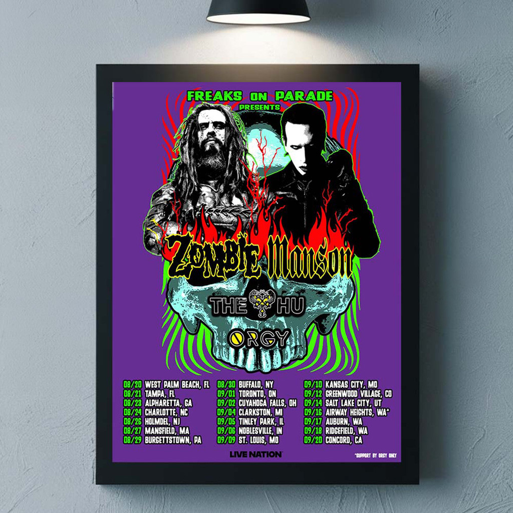Rob Zombie And Marilyn Mason With The Hu And Orgy Freaks On Parade Presents 2026 NA Tour Poster