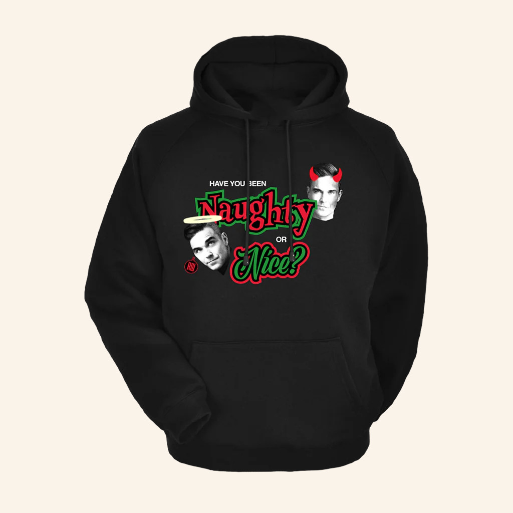 Robbie Williams Merch Naughty Or Nice Hoodie Cool Gifts For Music Lovers