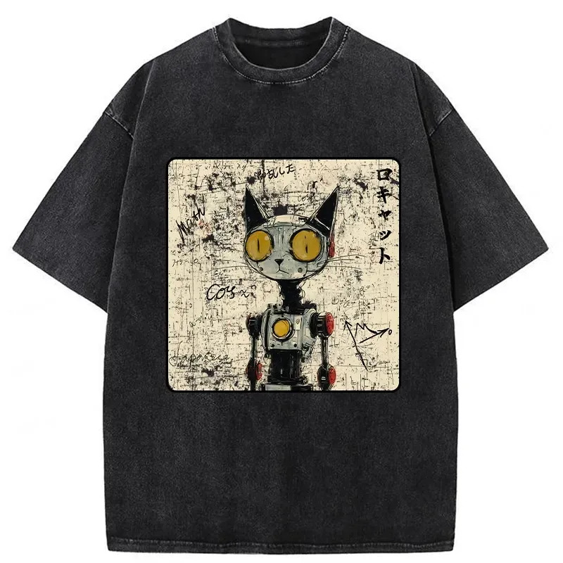 Robot Cat Washed T-Shirt Casual Vintage Everyday Look Gifts For Brother Robot Cat Washed T-Shirt Casual Vintage Everyday Look Gifts For Brother