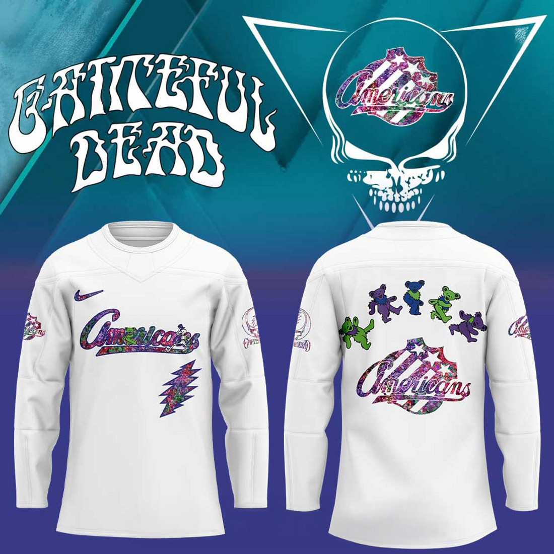 Rochester Americans Grateful Dead Night Hockey Jersey Gifts For Ice Hockey Fans