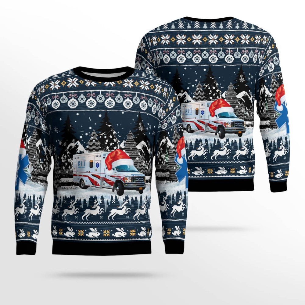 Rochester New York RIT Ambulance Christmas AOP Ugly Sweater Unisex Christmas Gift