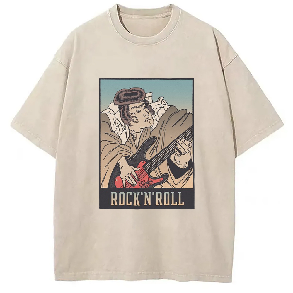 Rock & Roll Samurai Washed T-Shirt Unisex Streetwear Graphic Style Gifts For Friends