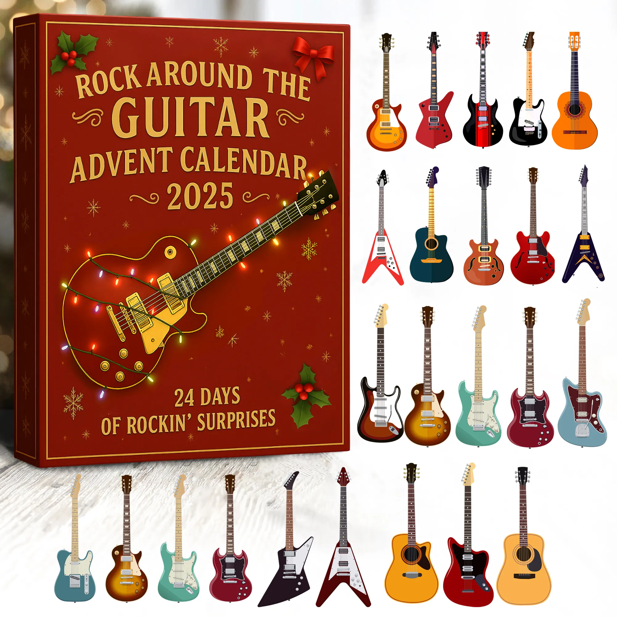 Rock Guitar Ornament 2025 Advent Calendar Christmas Countdown Calendar Guitar Lover Xmas Gifts