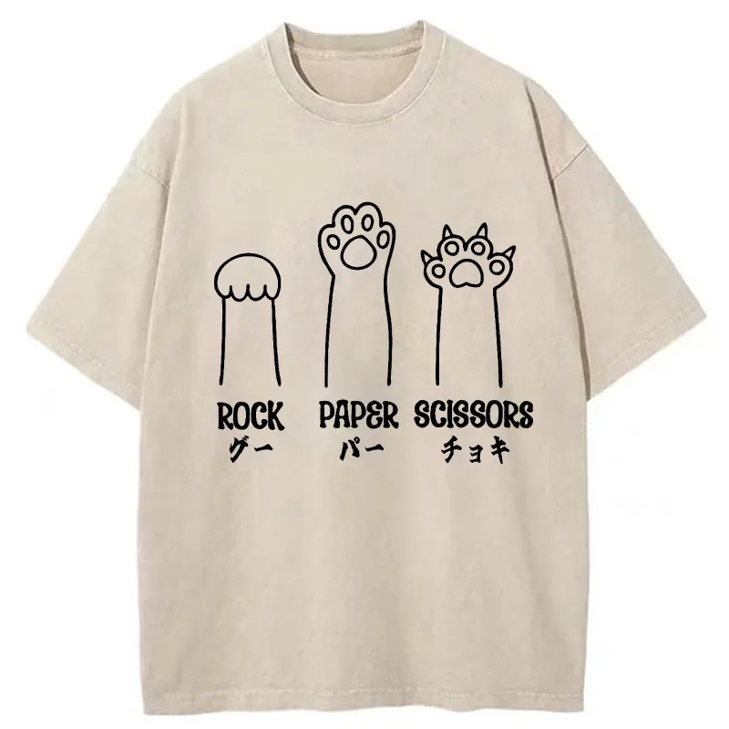 Rock Paper Scissors Washed T-Shirt Unique Aesthetic Fashion Tee Gifts For Best Friend