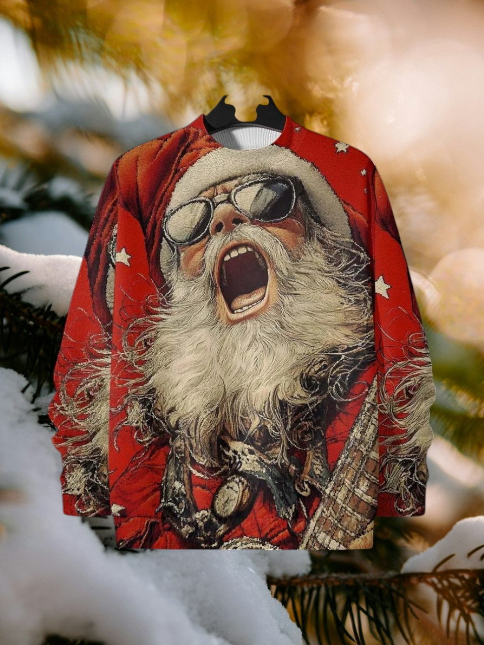 Rock Santa Claus Yelling Christmas Holiday Sweatshirt Winter Xmas Gifts For Musicians