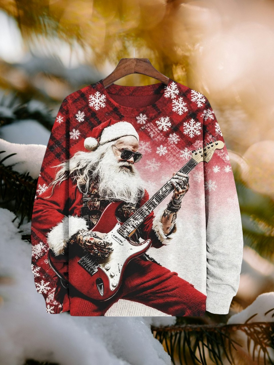 Rock Santa Playing Guitar Christmas Holiday Sweatshirt Music Gifts For Guitar Players